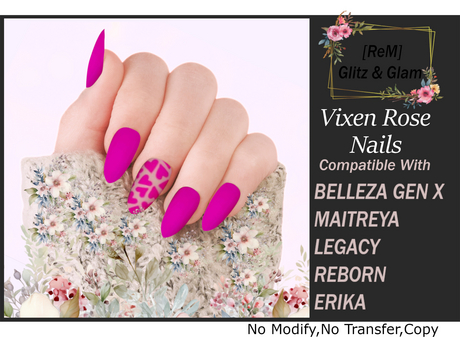 Second Life Marketplace - [ReM] Vixen Rose Nails